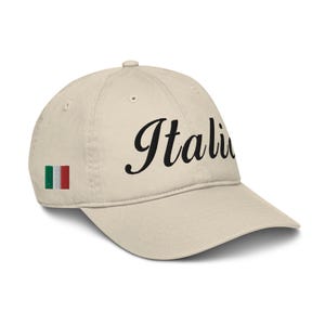 Italia | 100% Organic Cotton | Baseball Cap Dad Hat | Adjustable | Black Embroidered Text