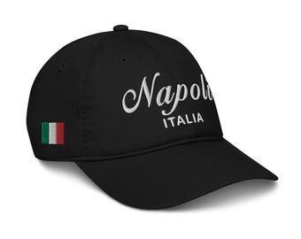 Napoli - Italia | Baseball Cap Dad Hat | 100% Organic Cotton | Adjustable | White Embroidered Text