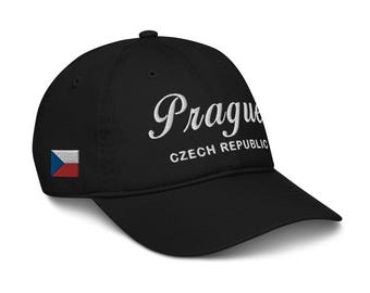 Prague - Czech Republic | 100% Organic Cotton | Baseball Cap Dad Hat | Adjustable | White Embroidered Text