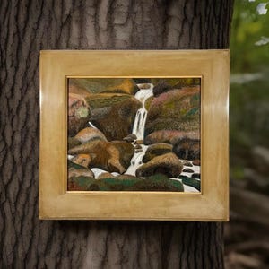 Japanse vintage halverwege de eeuw landschap mineraal pigment schilderij Nihonga, antieke landschapsschilderkunst, traditionele Japanse schilderkunst