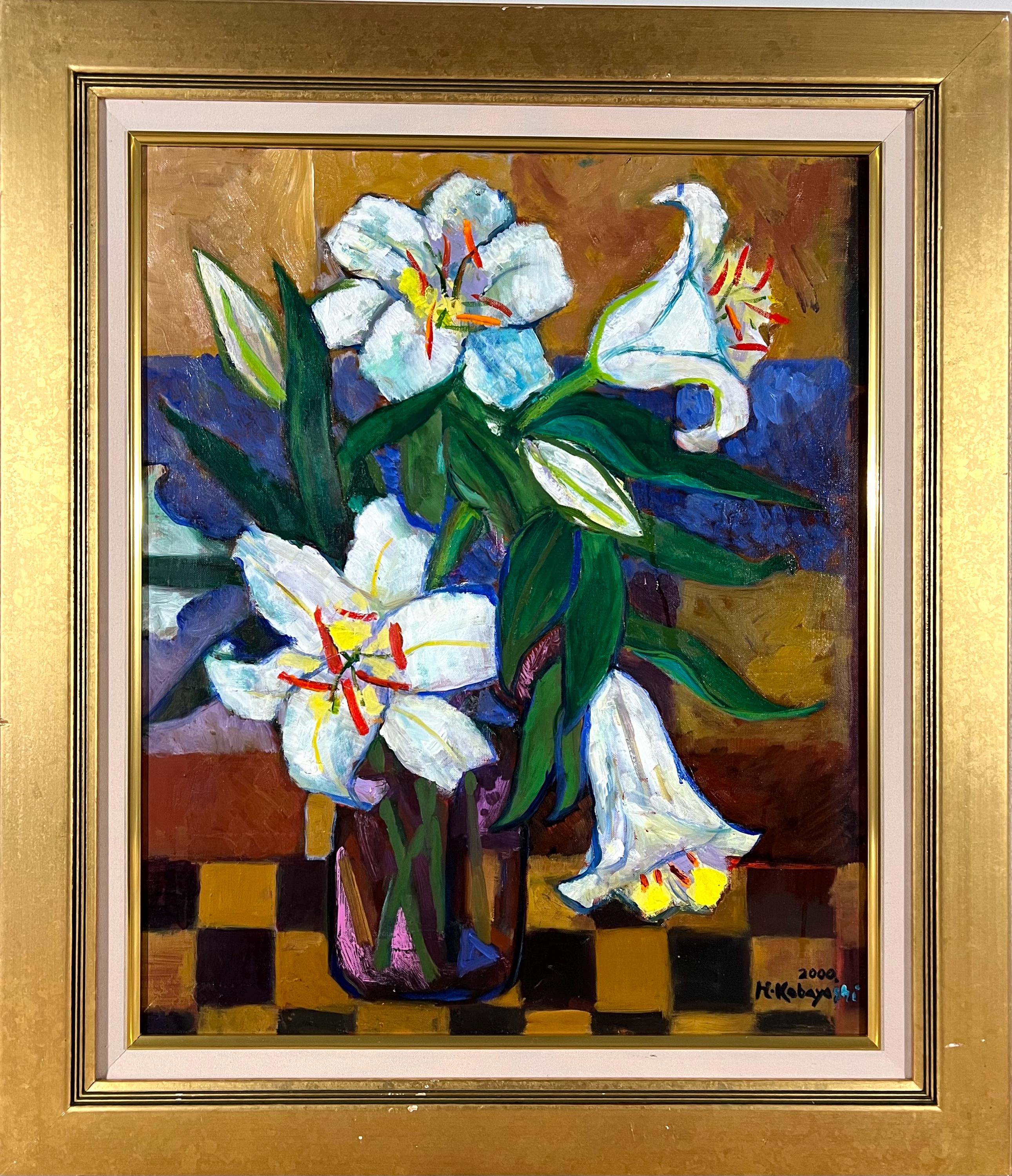 Japanese Modernist Floral still life oil painting, flower painting