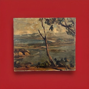 1931 Japanese antique prewar landscape oil painting, antique Showa decor, early 20th century Japanese art work, original oil painting