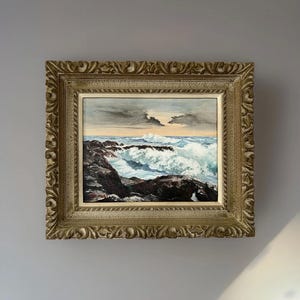 1976 Japanese vintage seascape oil painting, Original Japanese oil painting, landscape painting, handcrafted rustic wooden frame
