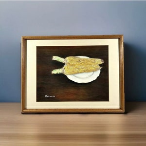 Vintage Still Life Watercolor Painting “Grilled Corn” by Tomio Ebihara 1994