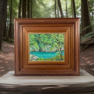 Japanse vintage halverwege de eeuw landschap mineraal pigment schilderij Nihonga, antieke landschapsschilderkunst, traditionele Japanse schilderkunst