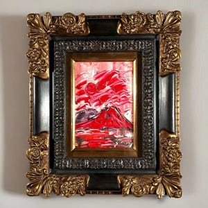 Vintage Japans olieverfschilderij "Rode Fuji" door Shoji Kimura 2005