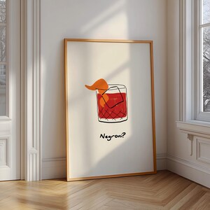 Impresión de Negroni, arte de pared de cóctel, póster de alcohol, impresiones de carrito de bar, póster de cóctel, impresión minimalista, regalo moderno de mediados de siglo para amantes de los cócteles