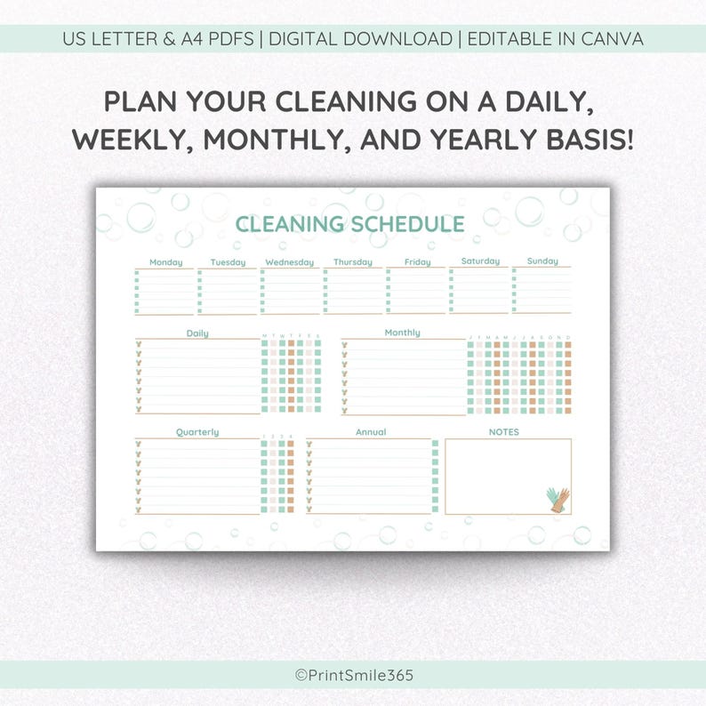 Editable Cleaning Schedule Canva Template Printable Home Management ...