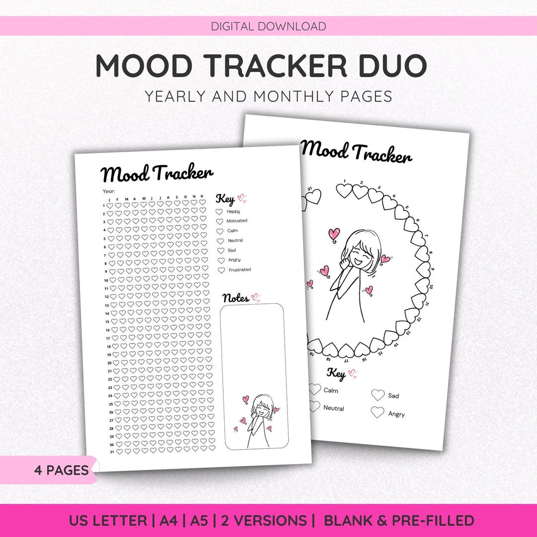 Yearly Mood Tracker Monthly Printable Tracker Journal Page, Year in ...