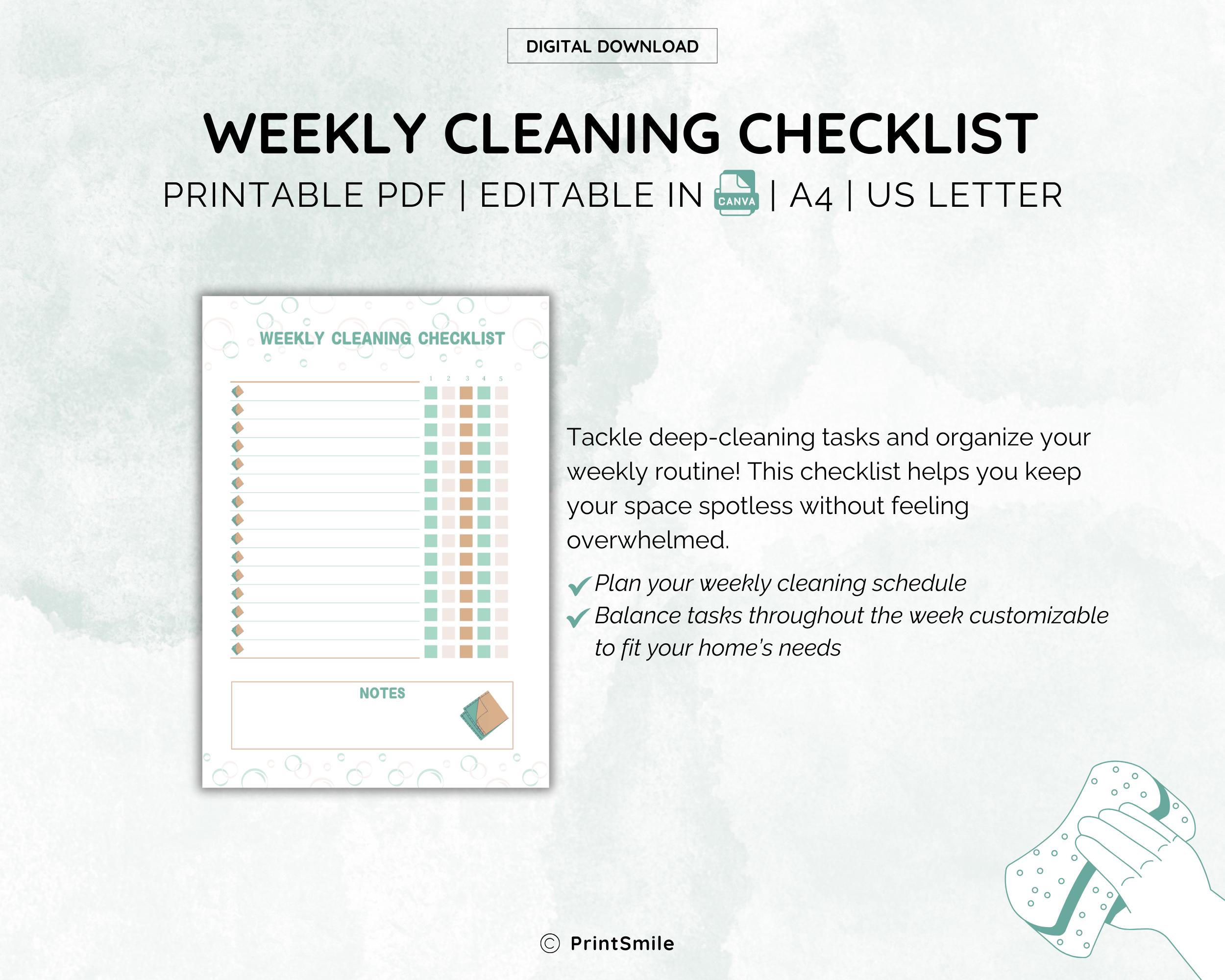 Editable Cleaning Checklist Printable Cleaning Planner Canva Template ...