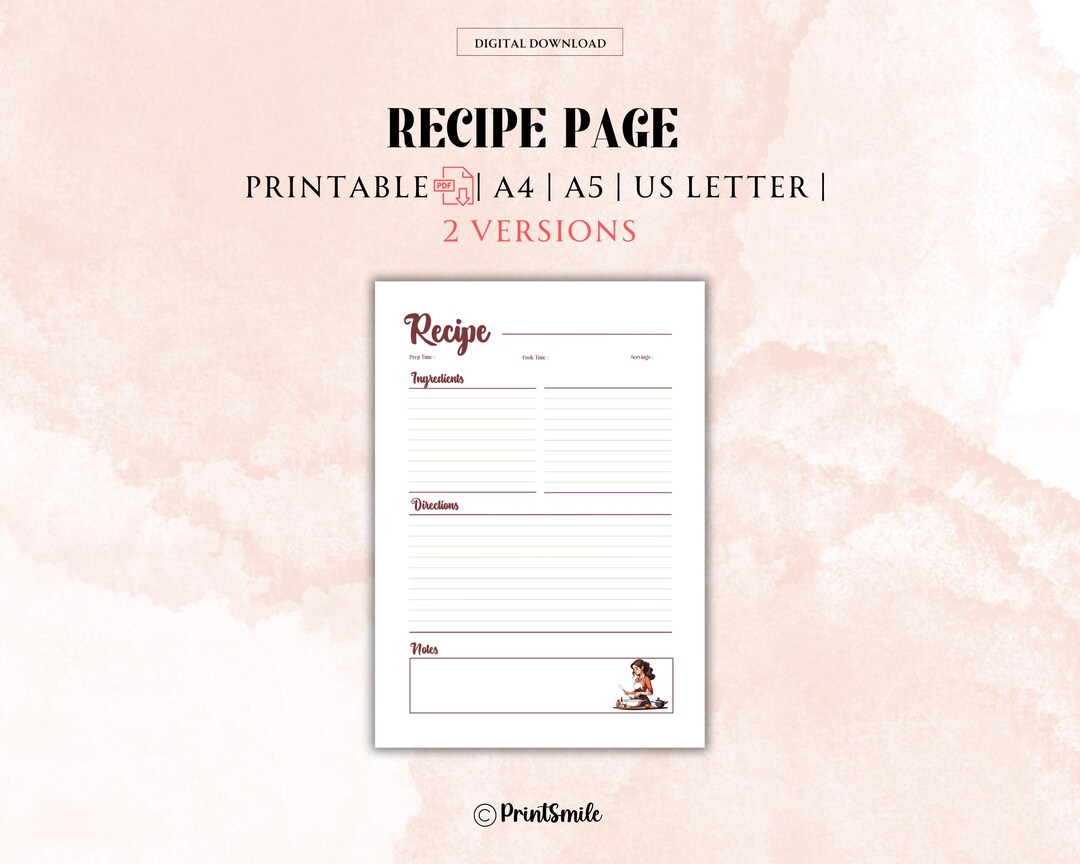 Recipe Card Meal Planner Printable PDF Digital Download A4, A5, US ...