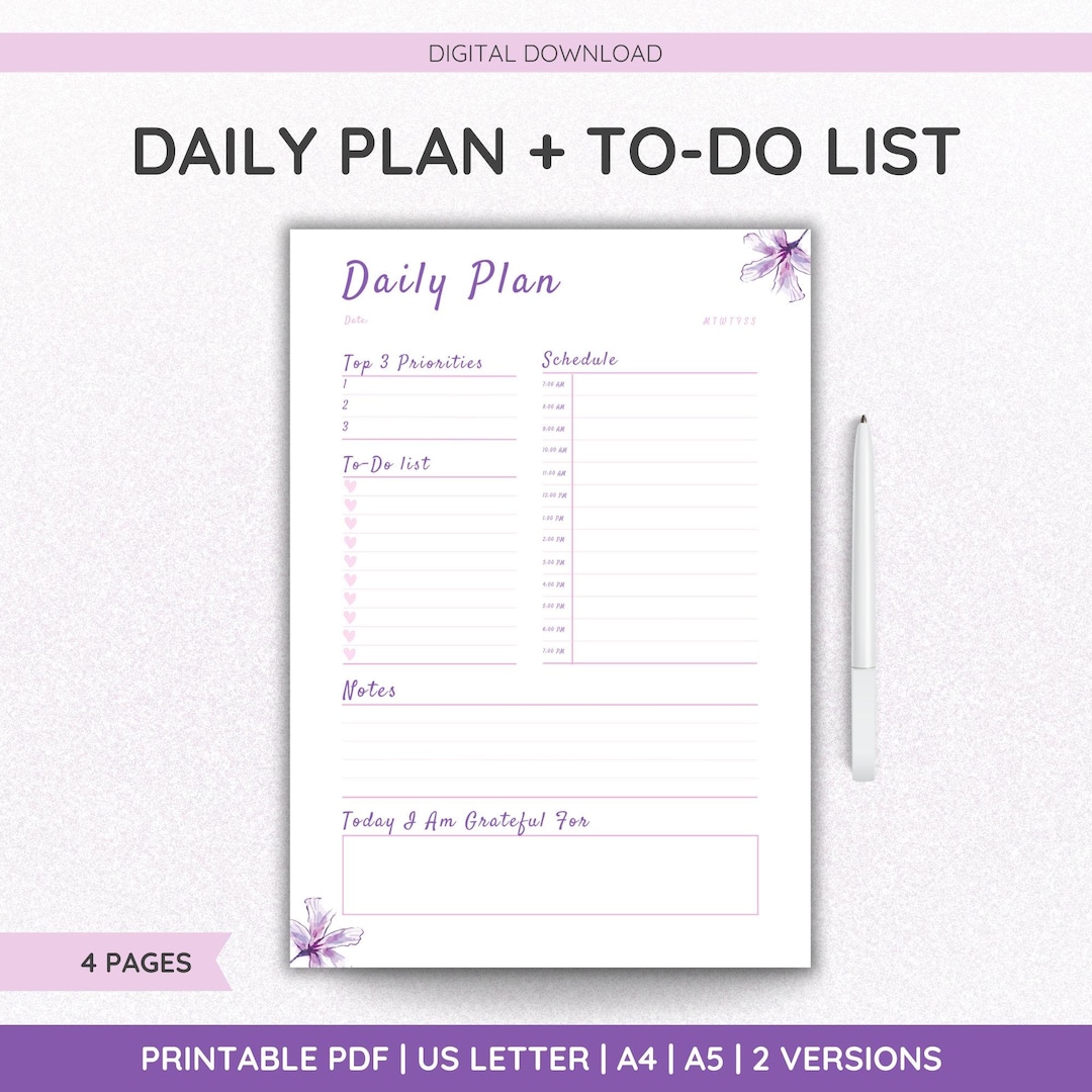 Daily Planner Printable to Do List and Notes Digital Download Daily ...
