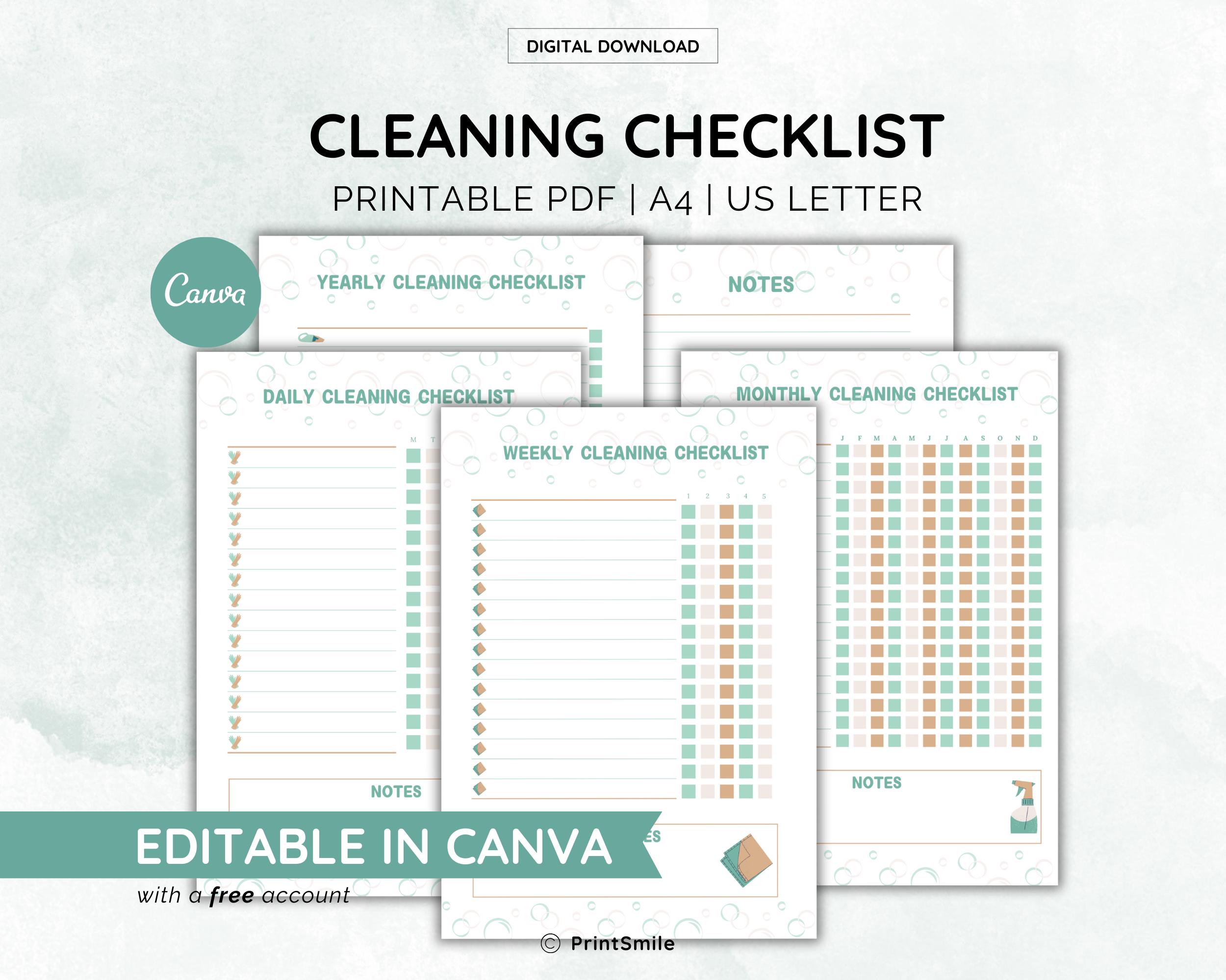 Editable Cleaning Checklist Printable Cleaning Planner Canva Template ...