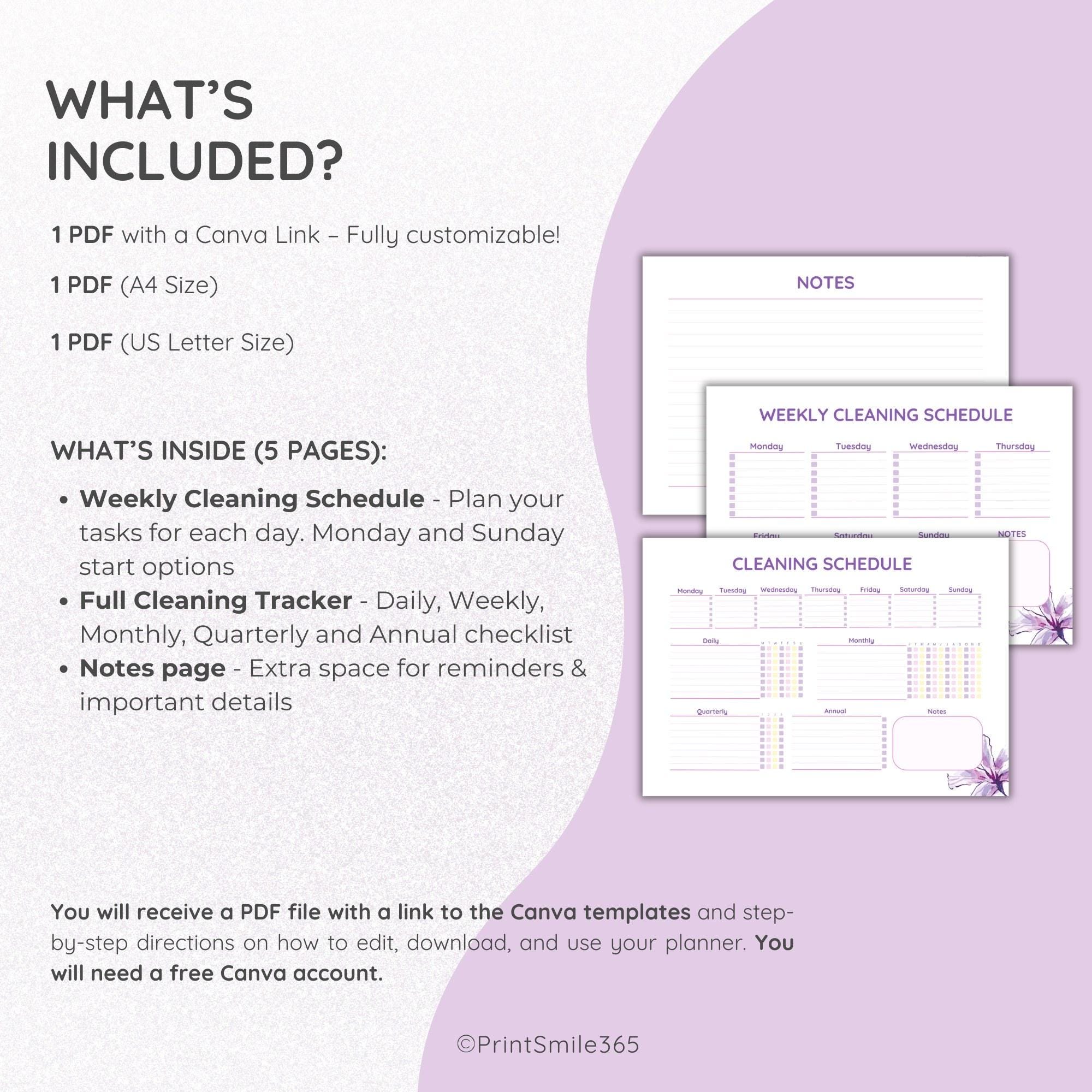 Editable Cleaning Schedule Canva Template Printable Home Management ...