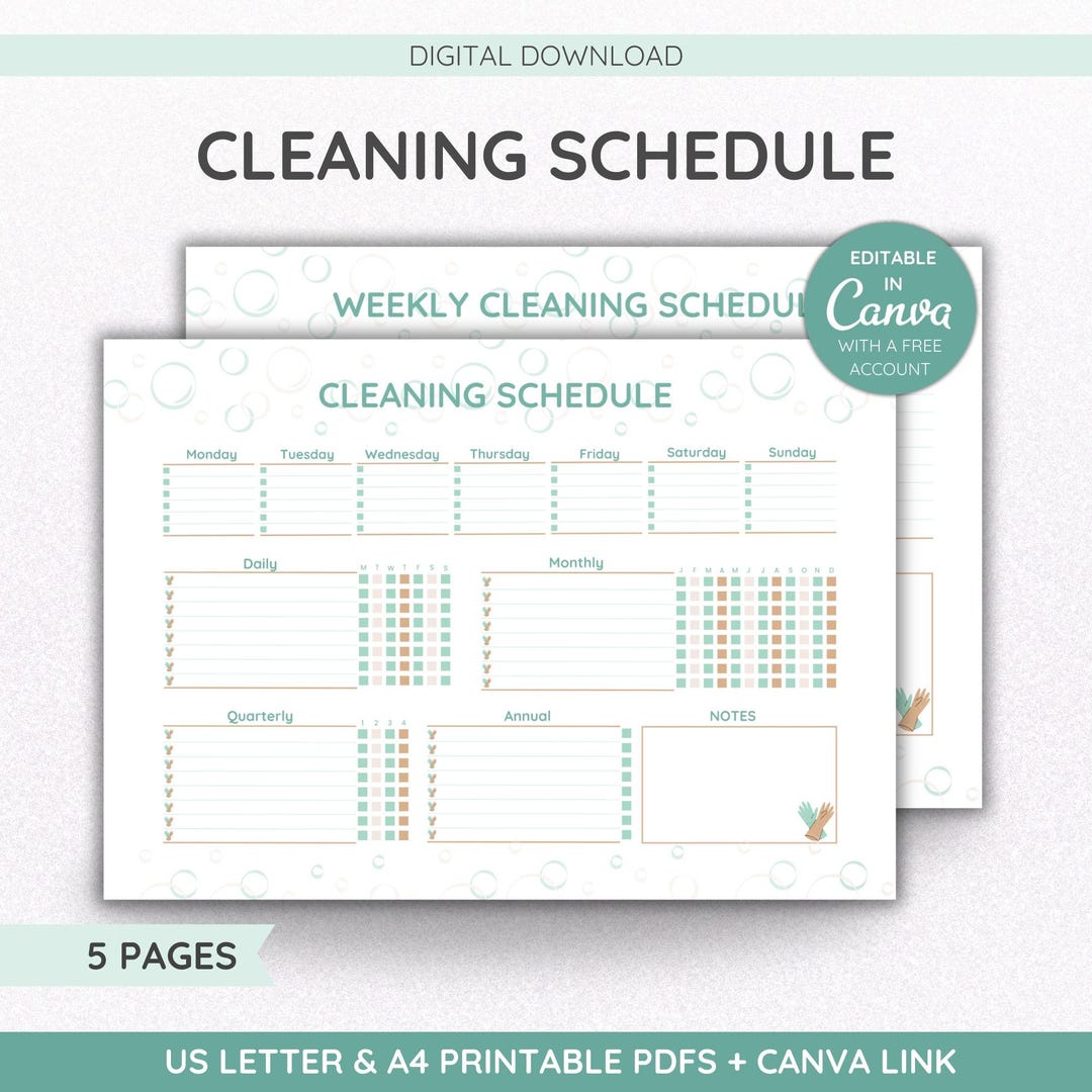 Editable Cleaning Schedule Canva Template Printable Home Management ...