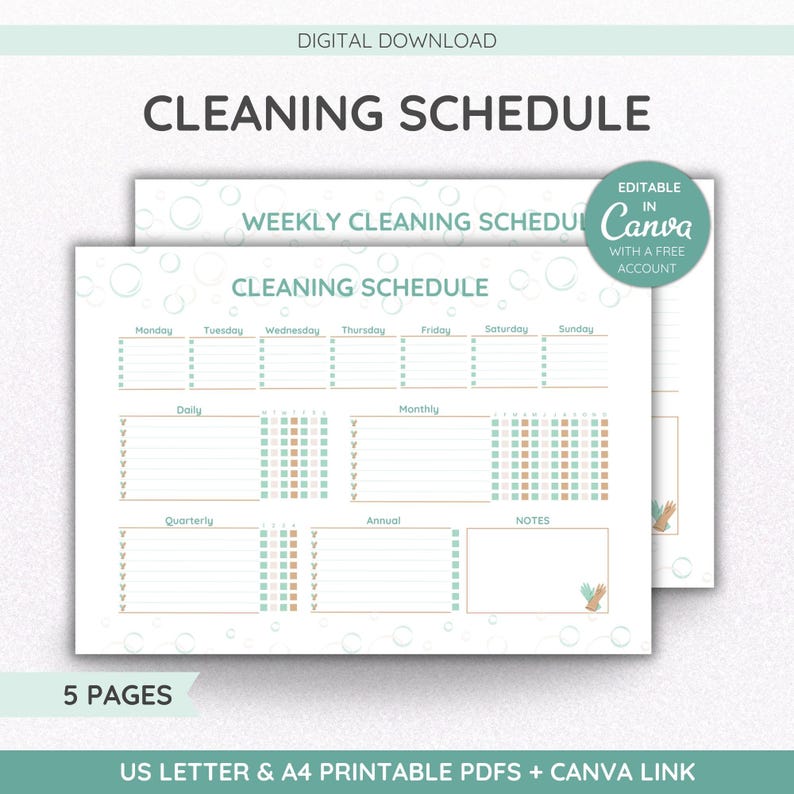 Editable Cleaning Schedule Canva Template Printable Home Management ...