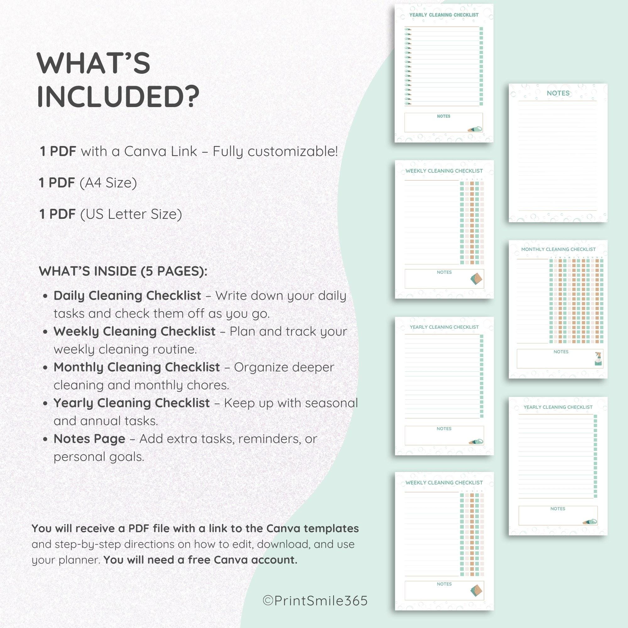 Editable Cleaning Checklist Printable Cleaning Planner Canva Template ...