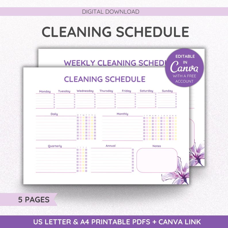 Editable Cleaning Schedule Canva Template Printable Home Management ...