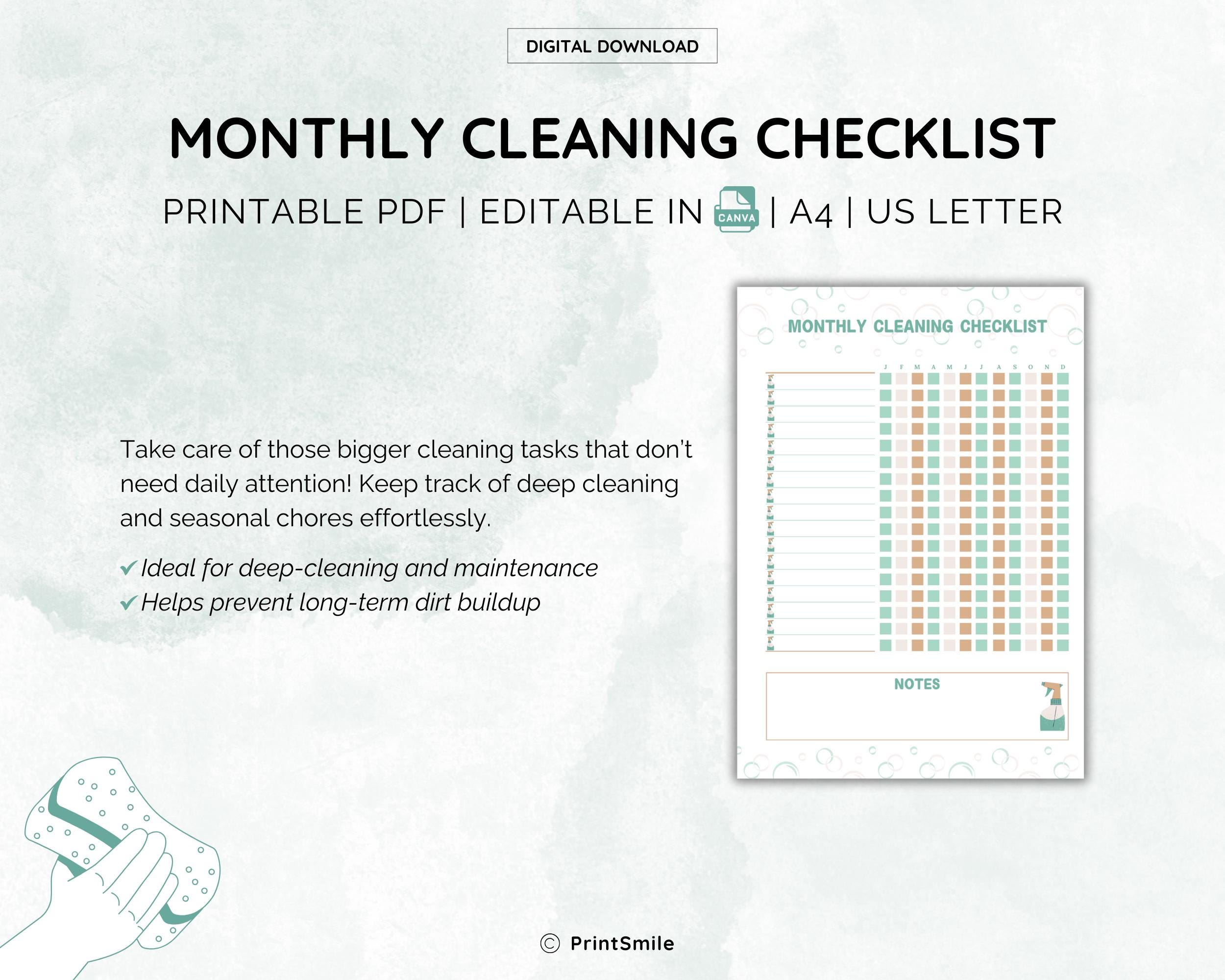 Editable Cleaning Checklist Printable Cleaning Planner Canva Template ...