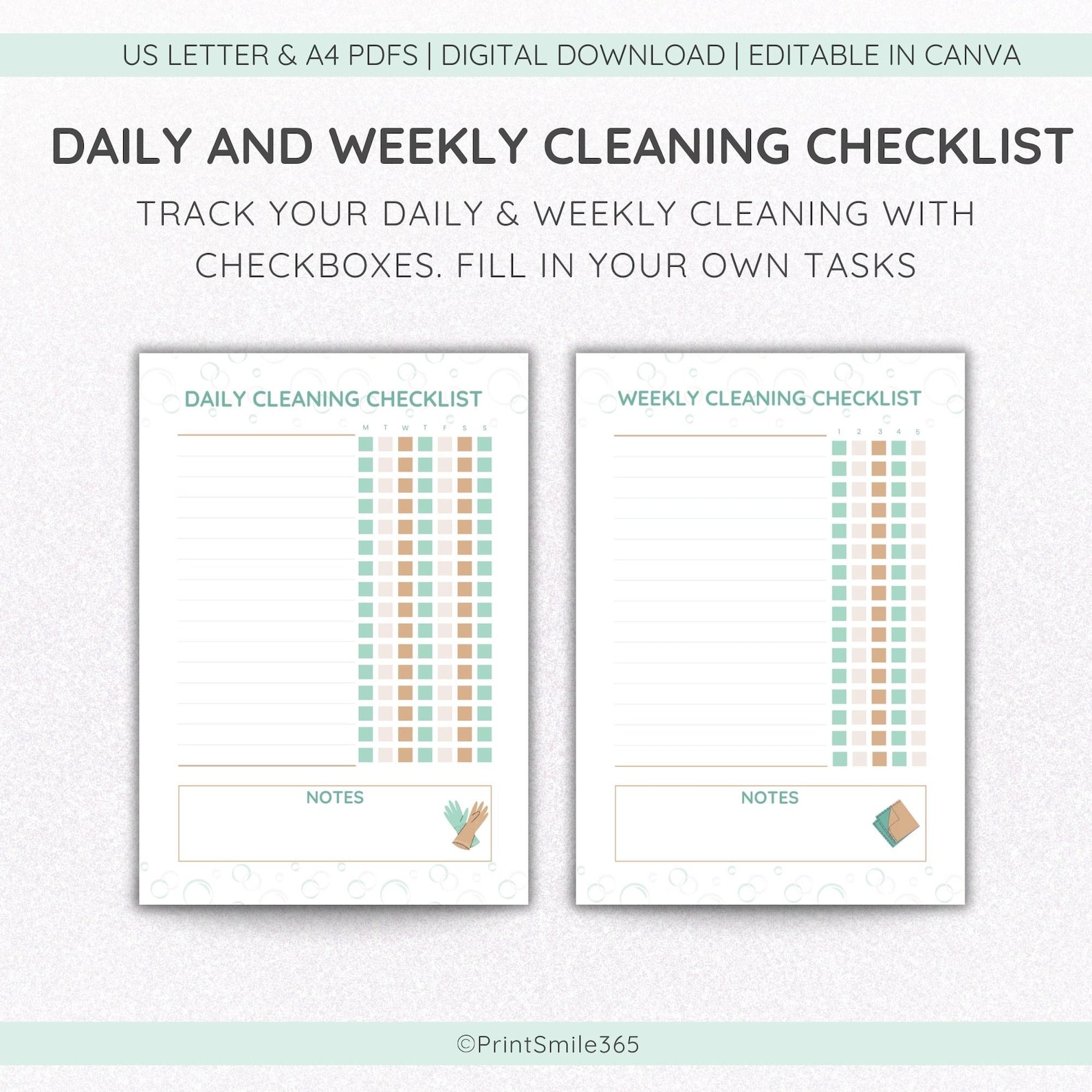Editable Cleaning Checklist Printable Cleaning Planner Canva Template ...