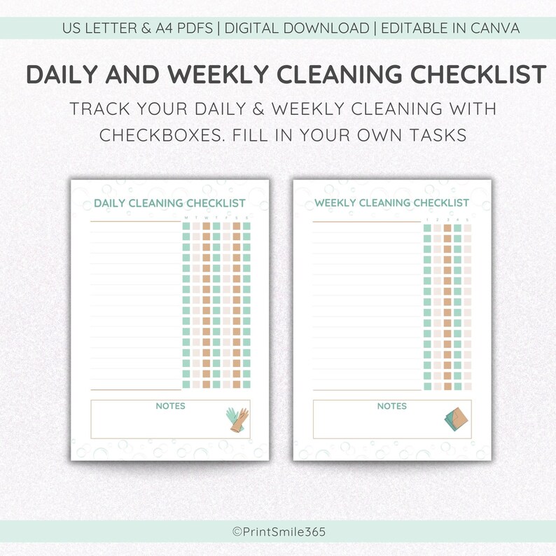 Editable Cleaning Checklist Printable Cleaning Planner Canva Template ...