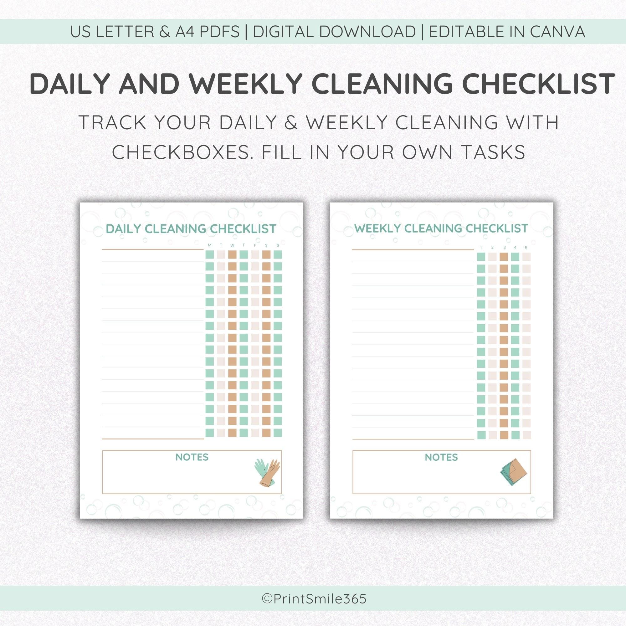Editable Cleaning Checklist Printable Cleaning Planner Canva Template ...