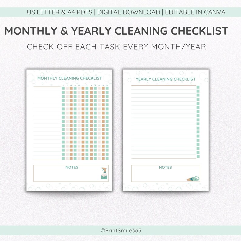 Editable Cleaning Checklist Printable Cleaning Planner Canva Template ...