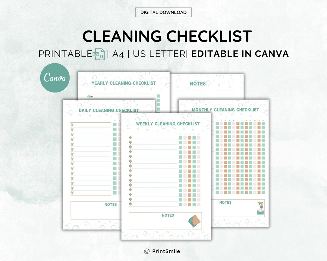 Editable Cleaning Checklist Printable Cleaning Planner Canva Template ...