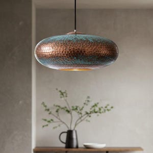 Lampe moderne patinée bleue, éclairage de l&#39;îlot Kithen, abat-jour dôme, suspension dôme de plafond, lampe à suspension, dôme marteau