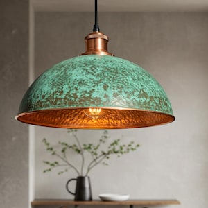 Oxidized Copper Pendant Light, Island Kitchen Light Fixture, Handmade Rustic Copper Pendant Light, Copper Dome Pendant Lamp