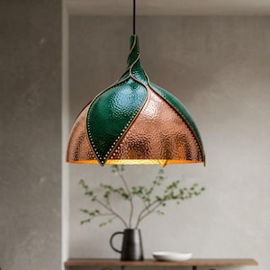 Handmade Green Patina Light, kitchen island Light, Hanging Dome Lamp, Copper Dome Pendant Lamp, Rustic Chandelier, Patina Light fixture