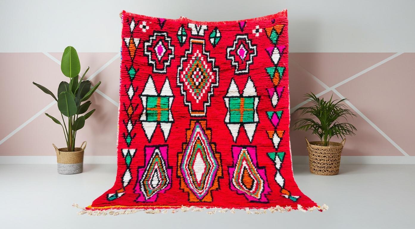 Moroccan boujaad rug, red handmade rug, custom red rug, living room rug, new style boujaad rug, red wool rug, bohemian rug