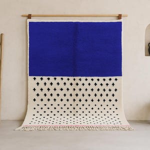 PRETTY Blue Rugs Moroccan, Custom Beni Ourain Rug, Abstract Blue Rug, Sheep Wool Rugs, Handmade Rug, Morocco Rug