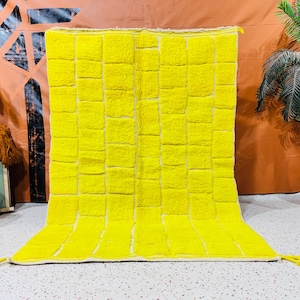 Amazing Yellow Moroccan Rug, Hand Knotted Rug, Genuine Lamb Wool Rug, Custom Morocco Rug, Berber Carpet Yellow, Solid Yellow Rug