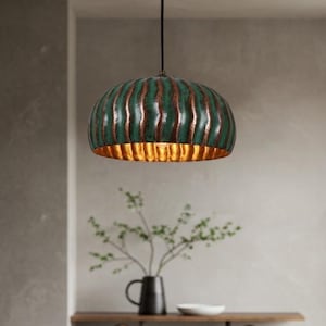 Oxidized Pendant copper Patina Lamp, Green Light Fixture, Copper Dome Ceiling Lamp for Kitchen Island, Dome Pendant Light