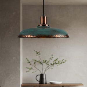 Dome Pendant Lamp Green Patina, Oxidized Copper Light, Industrial light, Chandelier Dining Room, Hanging Lamp, Kitchen Island Light