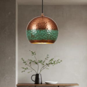 Copper Dome Ceiling Pendant Lamp, Copper Green Patina, Handmade Lighting, Kitchen Island Light, Hanging Light, Dome Lampshades, Dome Lamp
