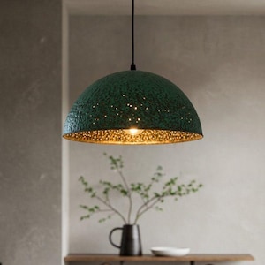 Copper Dome Pendant Lamp, Handmade Green Patina Light, Kitchen Island Light, Rustic Chandelier, Light Fixture, Hammerd Dome Lamp