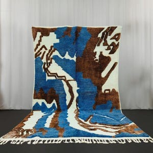 Moroccan Rug, Rugs For Living Room, Handwoven Rug, Blue And Brown Rug, Boujaad Rug, Soft Wool Rug, Unique Berber Carpet, Tapis Marocain