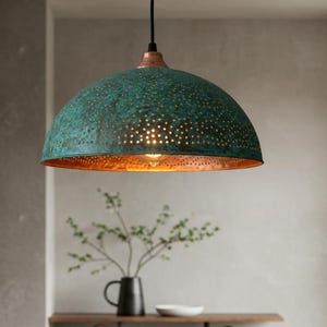Copper Dome Light fixture, Modern Copper Dome Pendant Lamp Green Patina, Hammerd Dome Lamp, Ceiling Dome Lamp, Rustic Chandelier