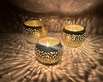 モロッコの真鍮キャンドルホルダー3個セット、モロッコの照明