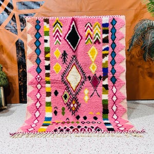 Custom Size Area Rug - Soft Beni Ourain Rug - Pink Moroccan Wool Rug - Handmade Berber Carpet - Moroccan Area Rugs