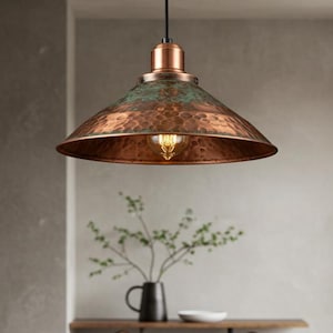 Handmade Green Patina Light, Ceiling Dome Pendant Lamp, Hanging Lamp, Hammerd Copper Dome Light, Industrial Copper Light, Rustic chandelier