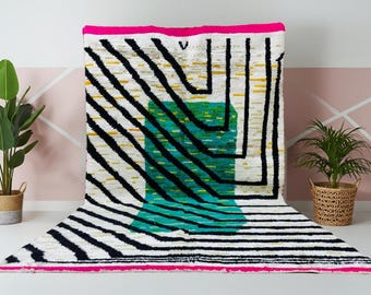Custom Boujaad Rug – Handmade Moroccan Berber Wool Rug – Unique Beni Ourain Design – Luxurious Bohemian Area Rug for Living Room Decor