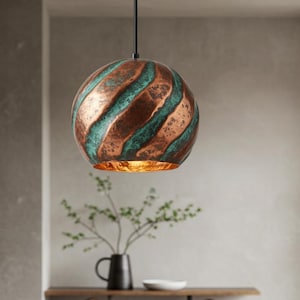 Oxidized Pendant copper Patina Lamp, Dome Pendant Light, Green Light Fixture, Copper Dome Ceiling Lamp for Kitchen Island