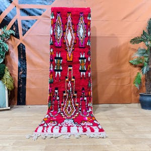MOROCCAN RUNNER RUGS, Boujaad Runner Rug, Narrow Runner, Moroccan Red rug runner, Hallway Rugs, Custom Moroccan Rug