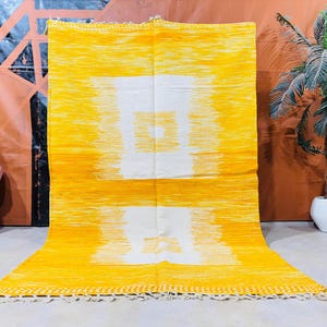 Alfombra marroquí de color amarillo suave, alfombra Kilim personalizada, alfombra de área bereber, alfombra tejida a mano, alfombra Boho