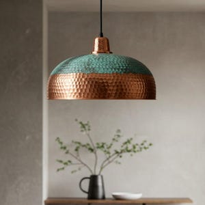 Ceiling dome pendant lamp, Moder Dôme Copper Pendant lamp, Green Patina Light, kitchen Island, Hanging lamp