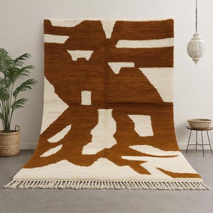 Handmade Berber Rug, Custom Area Rug, Moroccan Brown Rug, Living Room Rug, Brown And White Rug, Beni Ourain Rug