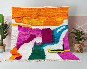 Gorgeous Boujaad Rug _ Colorful Rug _ Custom Morrocan Rugs _ Moroccan Berber Carpet _ Handmade Wool rug _ Orange Rugs